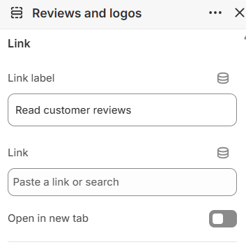 Reviews and logos link settings in the Fragrance Shop Shopify theme editor