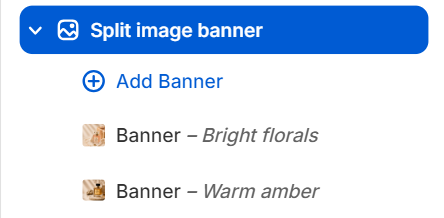 Split image banner section and blocks in the Shopify theme editor