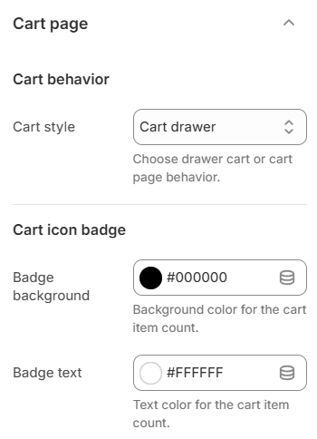 Cart page — Cart behavior and icon badge