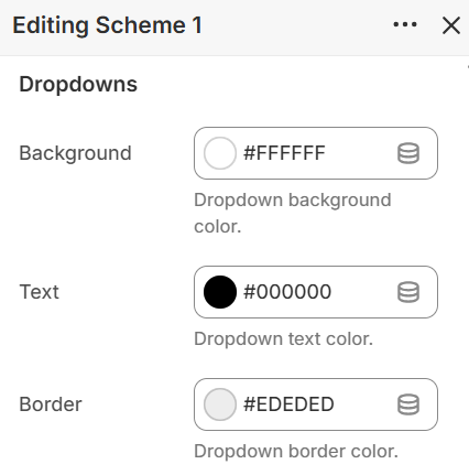 Color scheme editor — Dropdowns