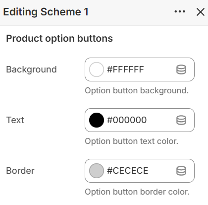 Color scheme editor — Product option buttons