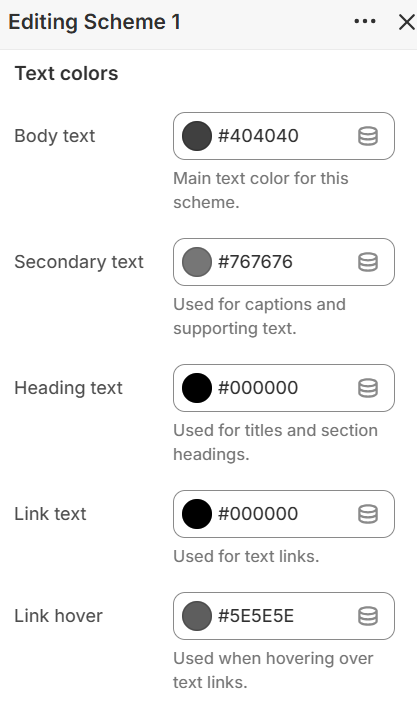 Color scheme editor — Text colors