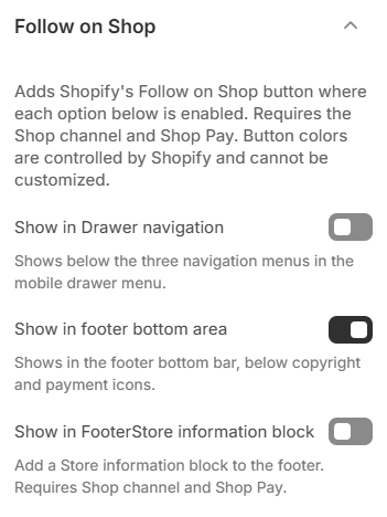 Follow on Shop settings