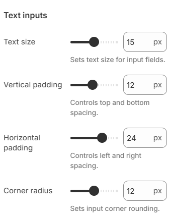 Theme settings — Form fields — Text inputs