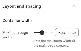 Theme settings — Layout and spacing — Maximum page width