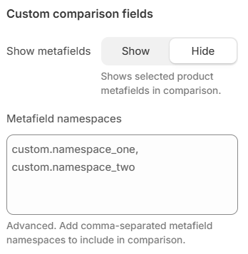 Product compare — Custom fields