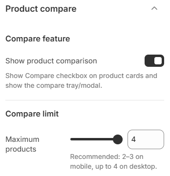 Product compare — Compare feature and limit