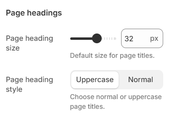 Theme settings — Typography — Page heading size and style